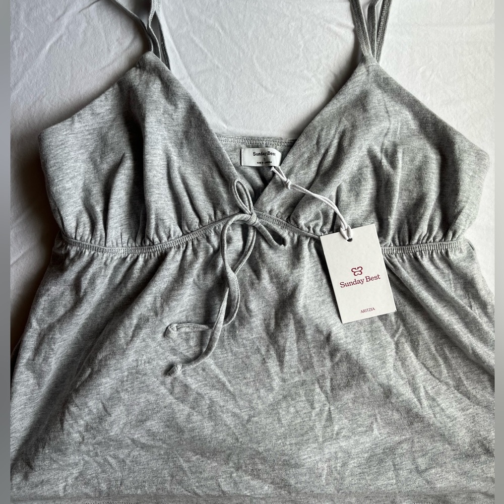 Aritzia Sunday Best Light Gray Tie-Front Top